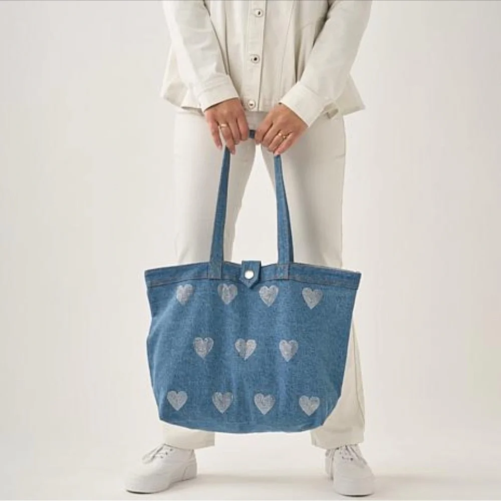DG2 by Diane Gilman Denim Crystal Heart DenimTote Bag